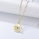 Retro Devil's Eye Round Coin Pendant Silver Necklace for Women